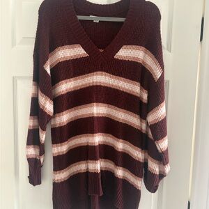 American Eagle Outfitters Burgundy and Pink V-Neck Sweater